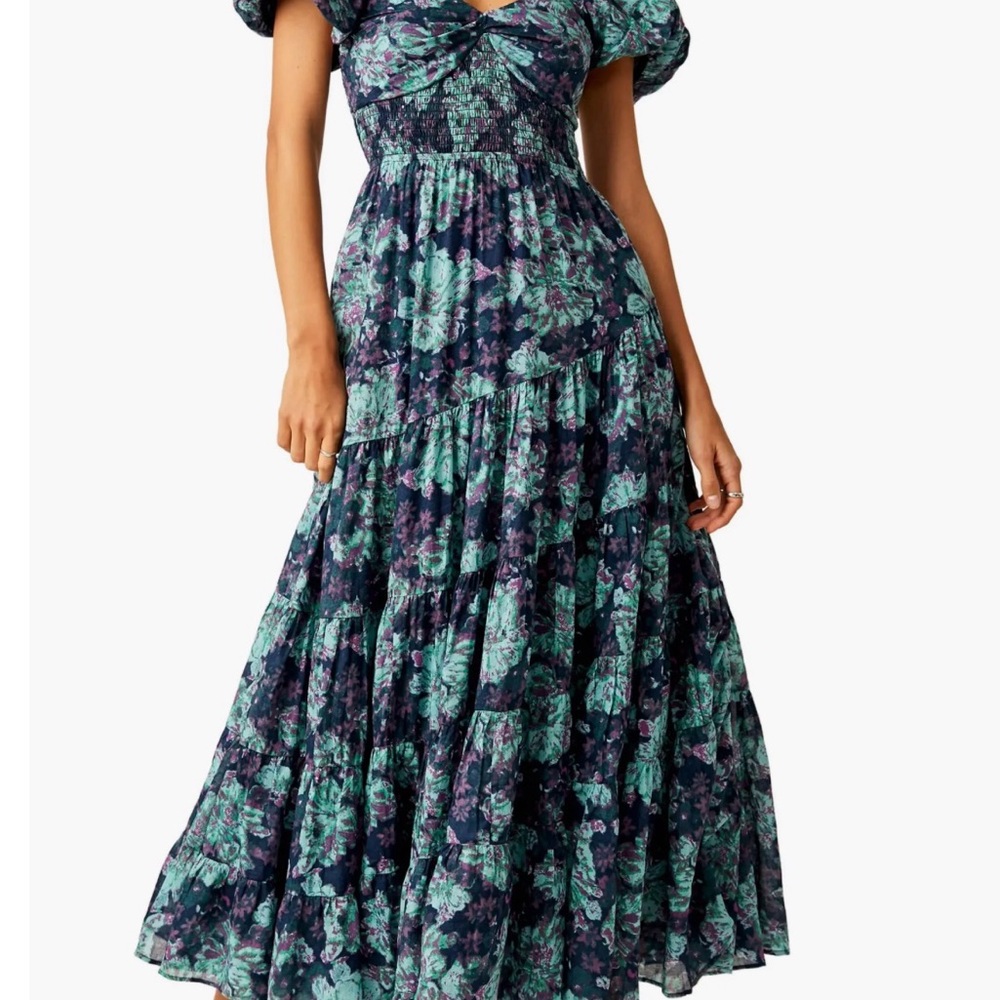 Free People Navy and Teal Floral Maxi Dress